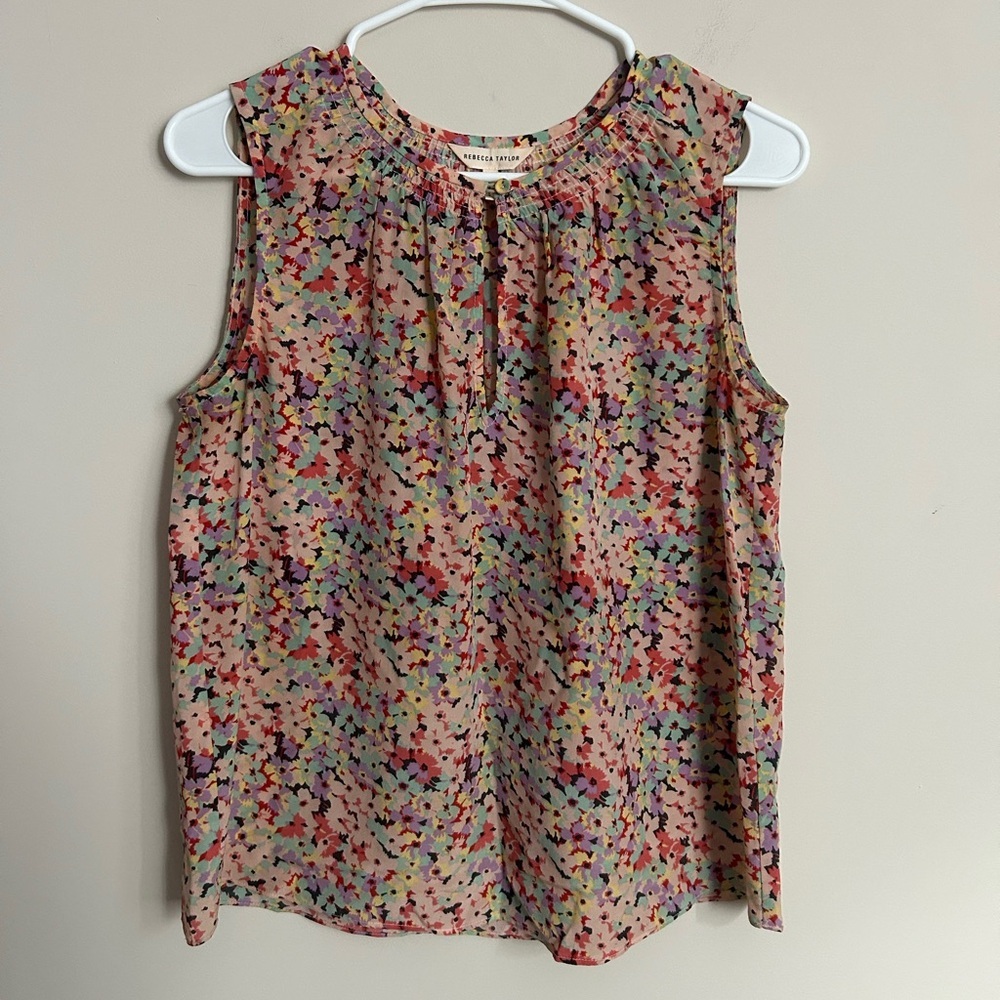 Rebecca Taylor Floral Print 100% Silk Sleeveless Blouse Size 4